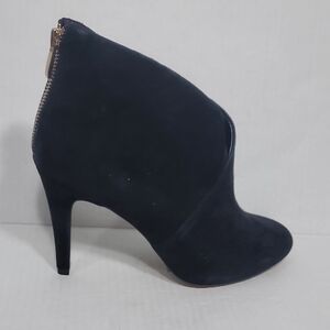 Aldo Black Cessi Velour Chic Black Heeled Boots with Gold Zipper